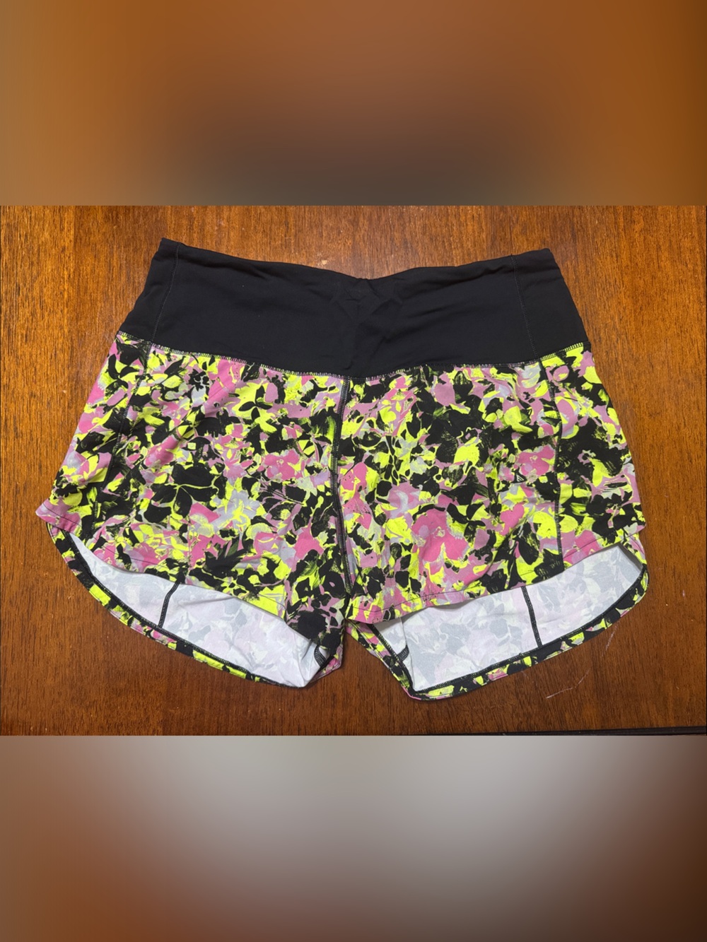 Women's Lululemon Floral Active Shorts in Pink, Black & Neon Yellow